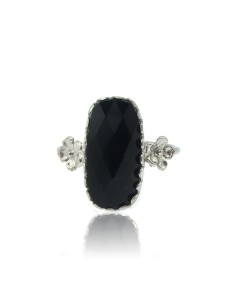 MRio Classic Anillo Ajustable Plata Piedra Negra