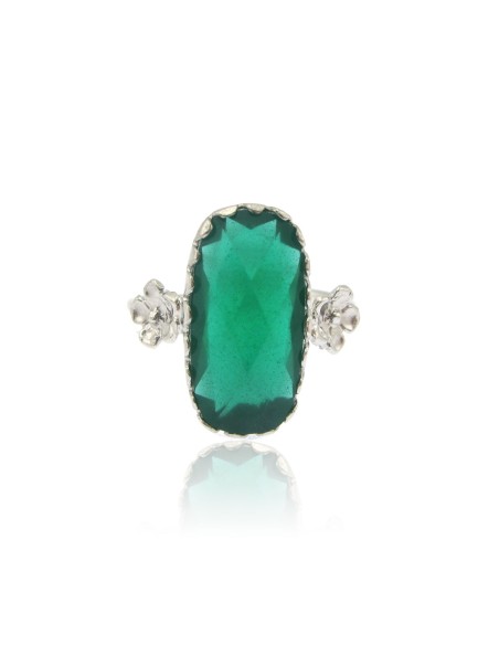 MRio Classic Anillo Ajustable Plata Piedra Verde