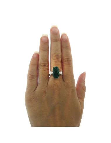MRio Classic Anillo Ajustable Plata Piedra Verde