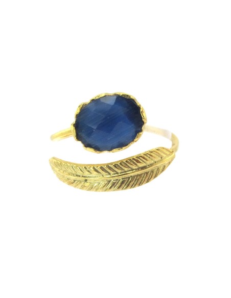 MRio Anillo Clásico Ajustable de Plata con Piedra Azul y Hoja