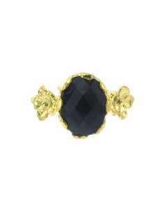 MRio Classic Anillo Ajustable Plata Oro Negro Piedra y Flores