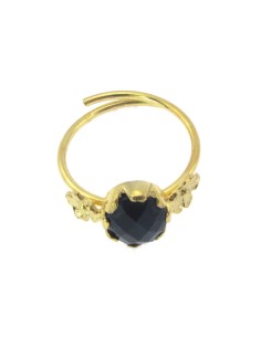 MRio Classic Anillo Ajustable Plata Oro Negro Piedra y Flores 2