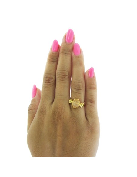 MRIO Classic Anillo Ajustable Plata Oro Beige Piedra y Flores
