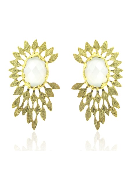 MRIO Pendientes Pluma Inca Plata Oro Piedra Blanca