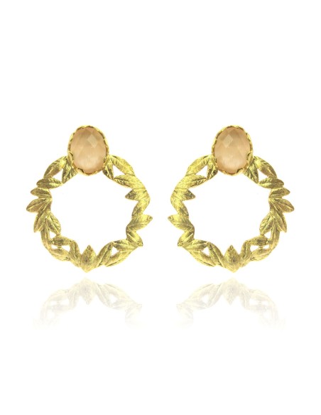 MRIO Pendientes Clásicos Corona Plata Piedra Beige
