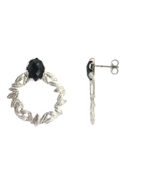 MRIO Pendientes Clásicos Corona de Plata Piedra Negra