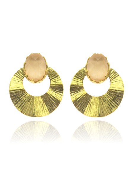MRIO Pendientes Sol Naciente Inca Plata Oro Piedra Beige