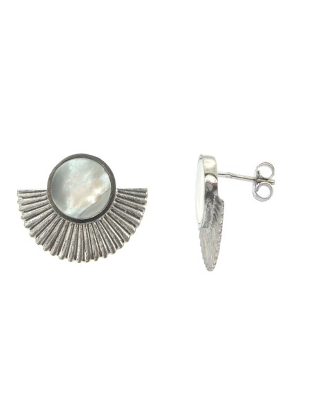 MRIO Pendientes Inca Corona Ondulada y Plata Nacarada