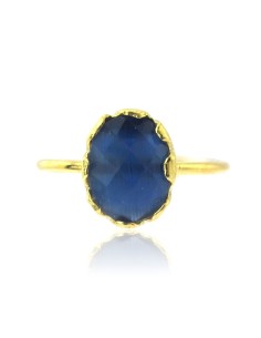 MRIO Classic Anillo Ajustable Plata Oro Piedra Azul