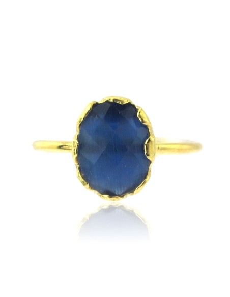 MRIO Classic Anillo Ajustable Plata Oro Piedra Azul