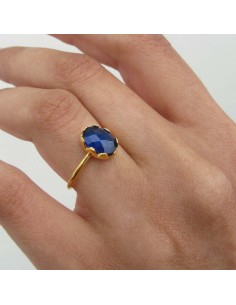 MRIO Classic Anillo Ajustable Plata Oro Piedra Azul 2