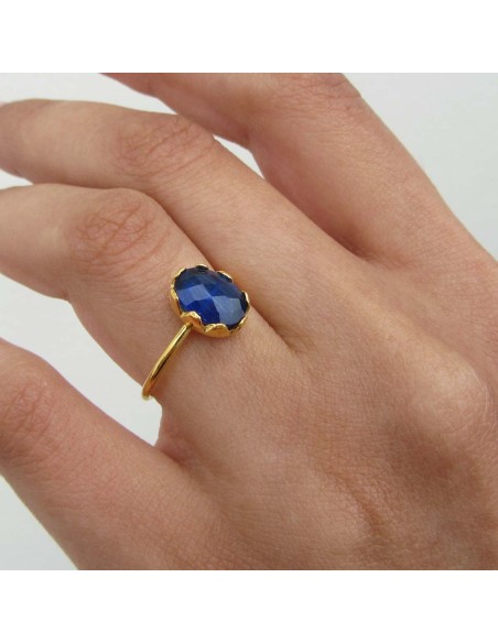 MRIO Classic Anillo Ajustable Plata Oro Piedra Azul