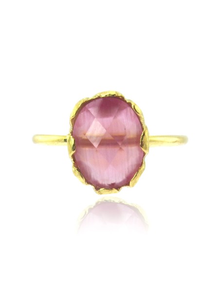 MRIO Classic Anillo Ajustable Plata Oro Piedra Rosa