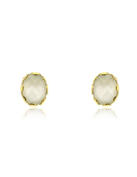 MRIO Pendientes Clásicos Plata Oro Piedra Blanca