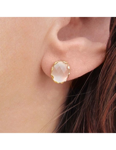 MRIO Pendientes Clásicos Plata Oro Piedra Blanca