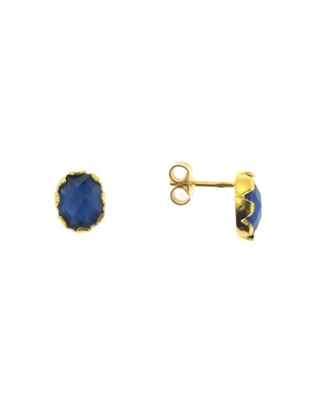 MRIO Pendientes Clásicos Plata Oro Piedra Azul