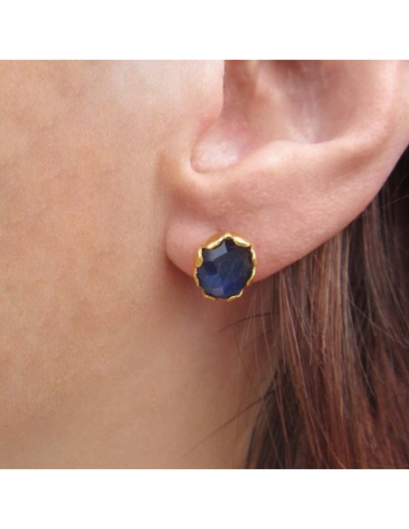 MRIO Pendientes Clásicos Plata Oro Piedra Azul