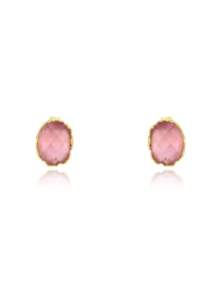 MRIO Pendientes Clásicos Plata Oro Piedra Rosa