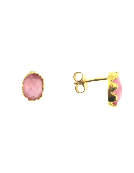 MRIO Pendientes Clásicos Plata Oro Piedra Rosa