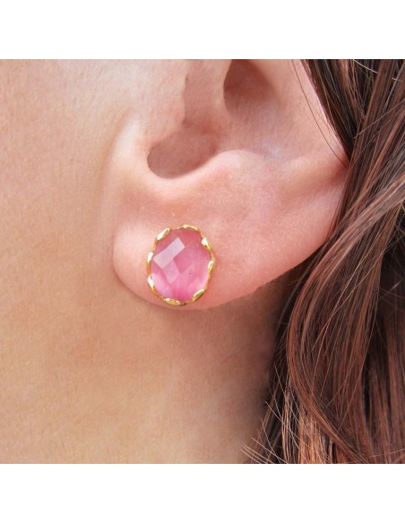 MRIO Pendientes Clásicos Plata Oro Piedra Rosa