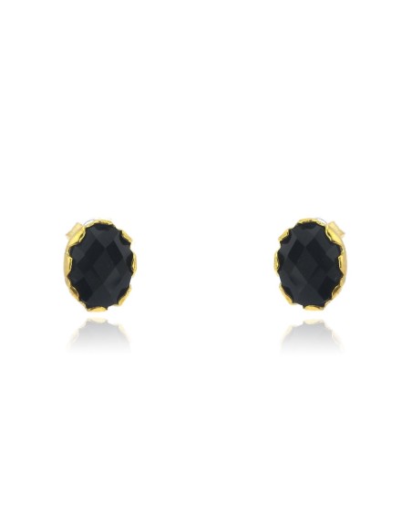 MRIO Pendientes Clásicos Plata Dorada Piedra Negra
