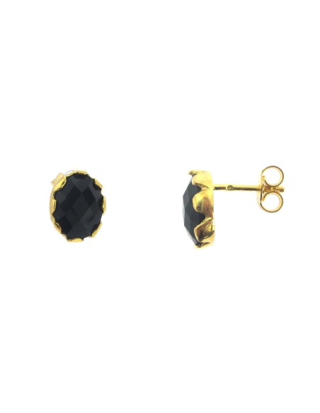 MRIO Pendientes Clásicos Plata Dorada Piedra Negra