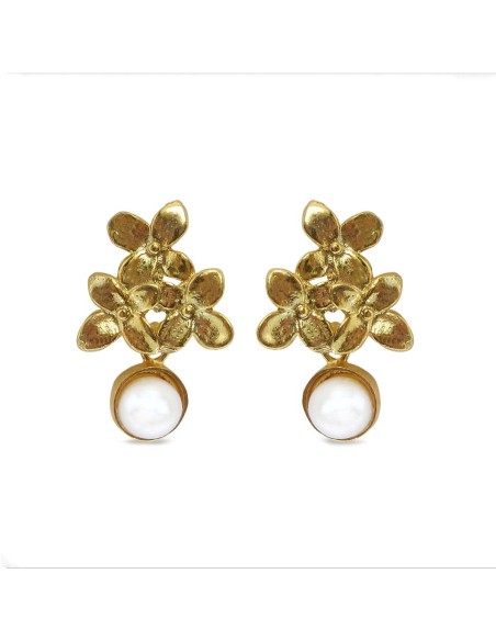 MRIO Pendientes Inca Pearl Silver Wavy Leaf