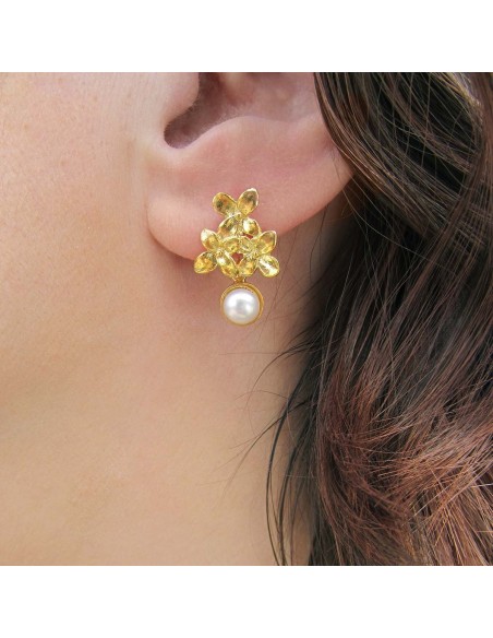 MRIO Pendientes Inca Pearl Silver Wavy Leaf