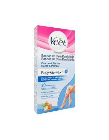 Veet Easy GelWax Cuerpo Bandas Cera Depilatoria Piel Sensible x20