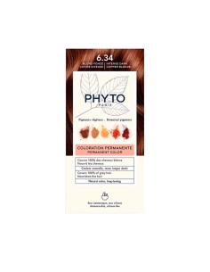 Phyto Color Coloración Permanente con Pigmentos Vegetales 6.34 Rubio Oscuro Acobrado Intenso
