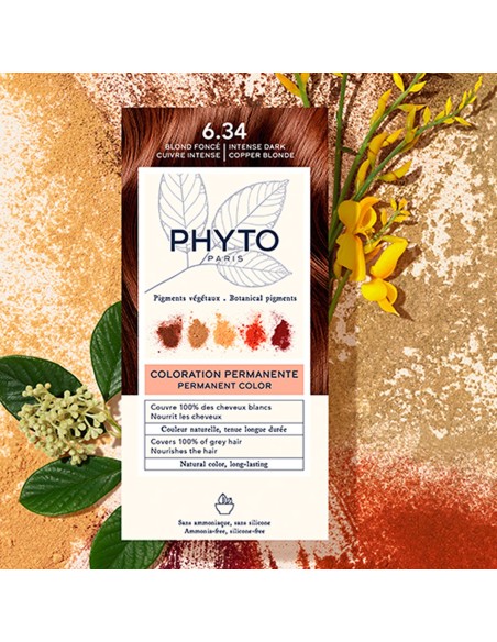 Phyto Color Coloración Permanente con Pigmentos Vegetales 6.34 Rubio Oscuro Acobrado Intenso