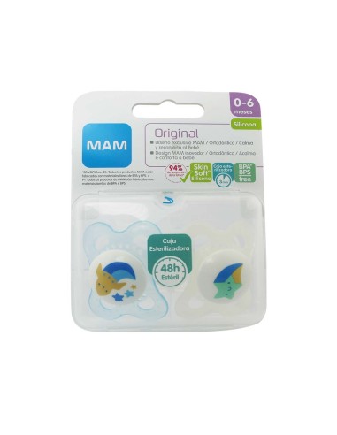 Mam Chupete Original Silicona 0-6m Azul 2 Unidades