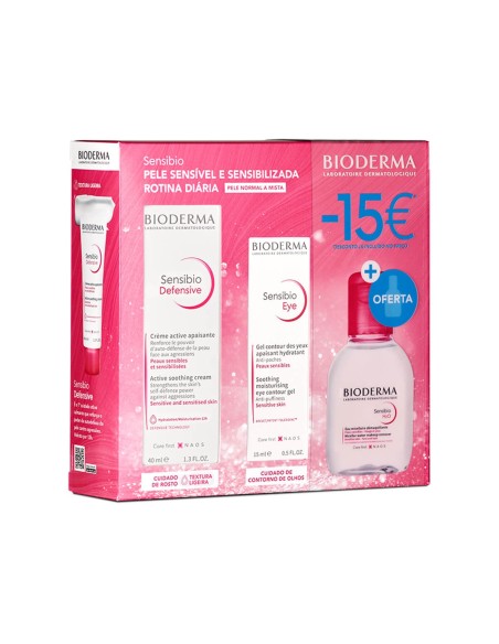 Bioderma Pack Sensibio Crema Defensiva 40ml Sensibio H2O Solución Micelar 100ml Sensibio Gel de Ojos 15ml