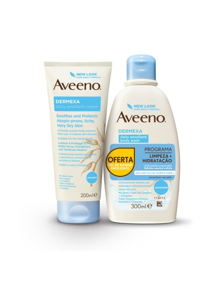 Aveeno Pack Dermexa Crema Emoliente Diaria 200ml y Dermexa Gel de Ducha Emoliente Diario 300ml