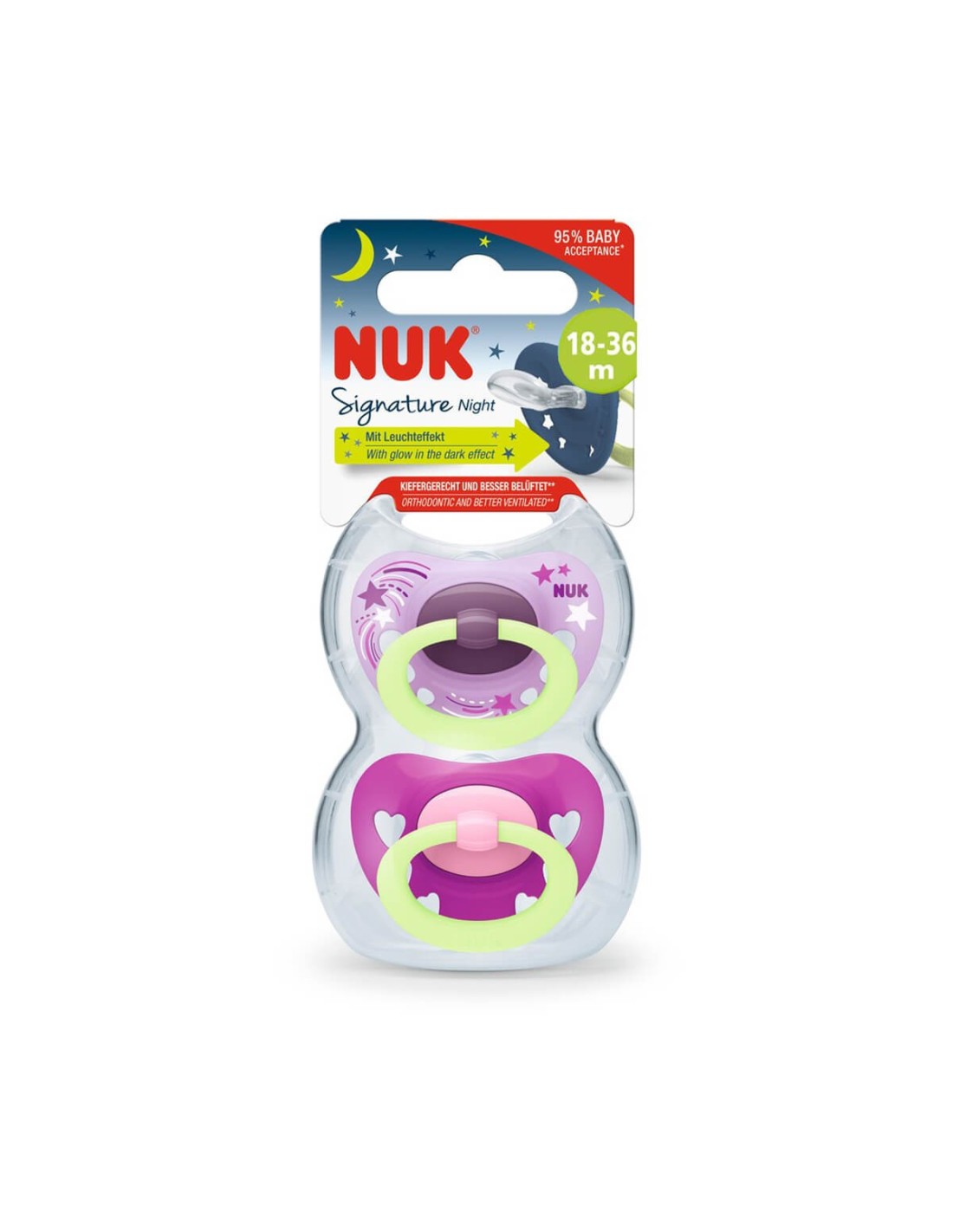  NUK Signature - Chupete de silicona para ortodoncia (0 a 6 meses,  2 unidades), color rosa : Bebés